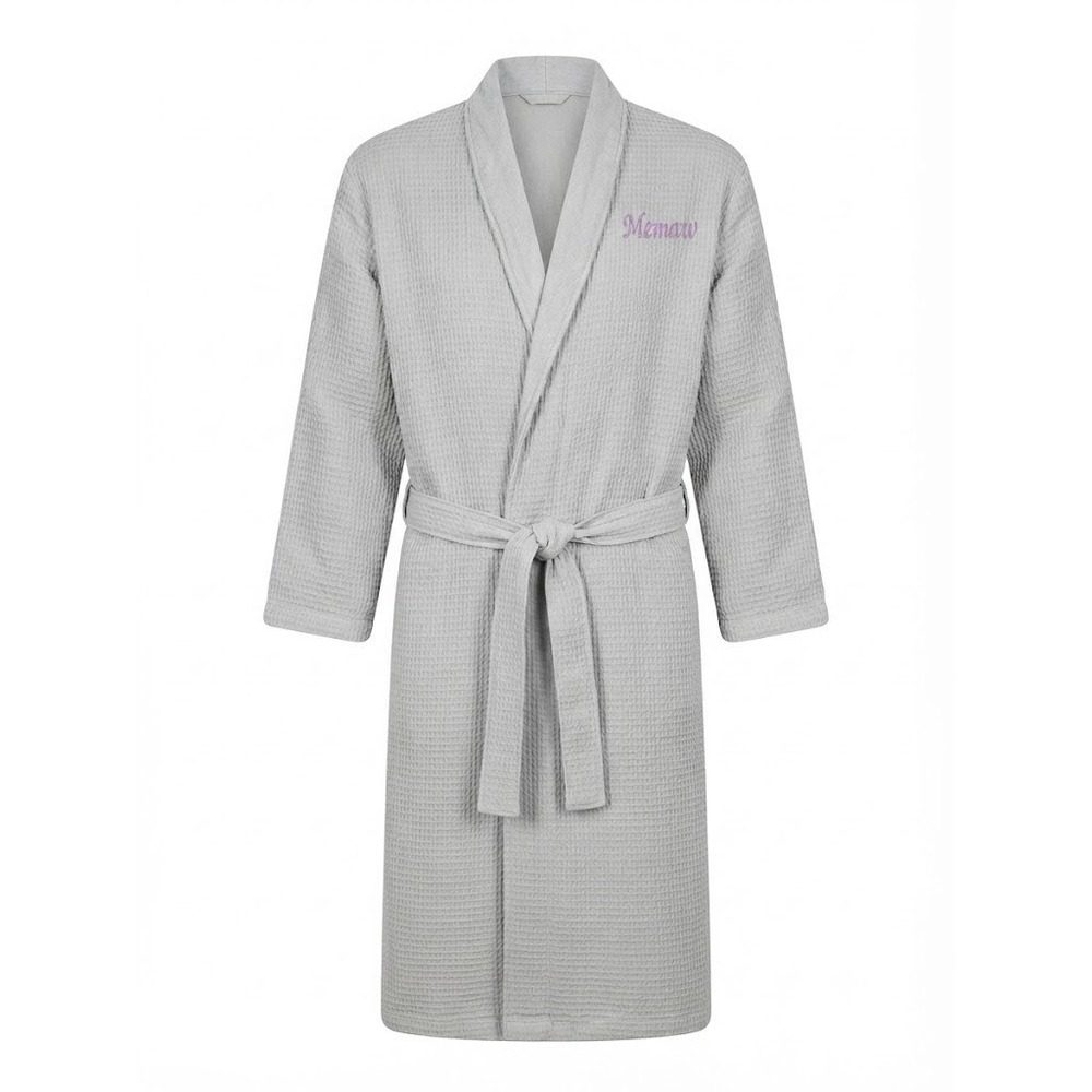Kassatex New York Gray Waffle Cotton Robe S/M Memaw Embroidered Turkey - Iw